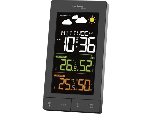 Technoline WS 6458 Wetterstation, 83x152x36 mm, schwarz, mit 1 Außensensor