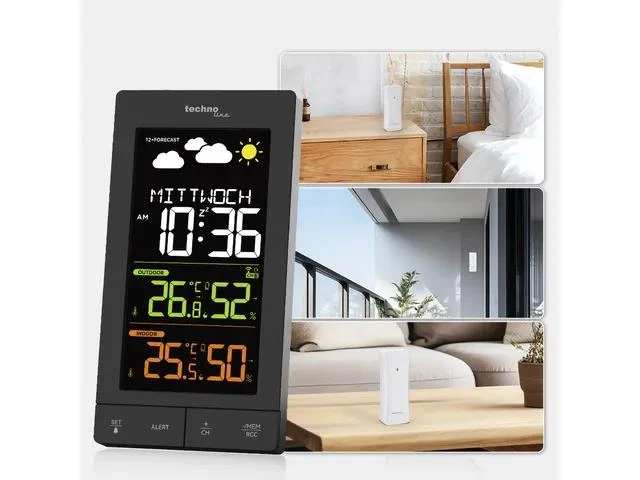 Technoline WS 6458 Wetterstation, 83x152x36 mm, schwarz, mit 1 Außensensor