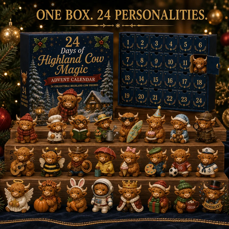 Adventskalender met 24 Hooglandkoeien Figuren Kerst Aftellen Decoratie Verzamelset Festieve Cadeau-idee | Sansoti