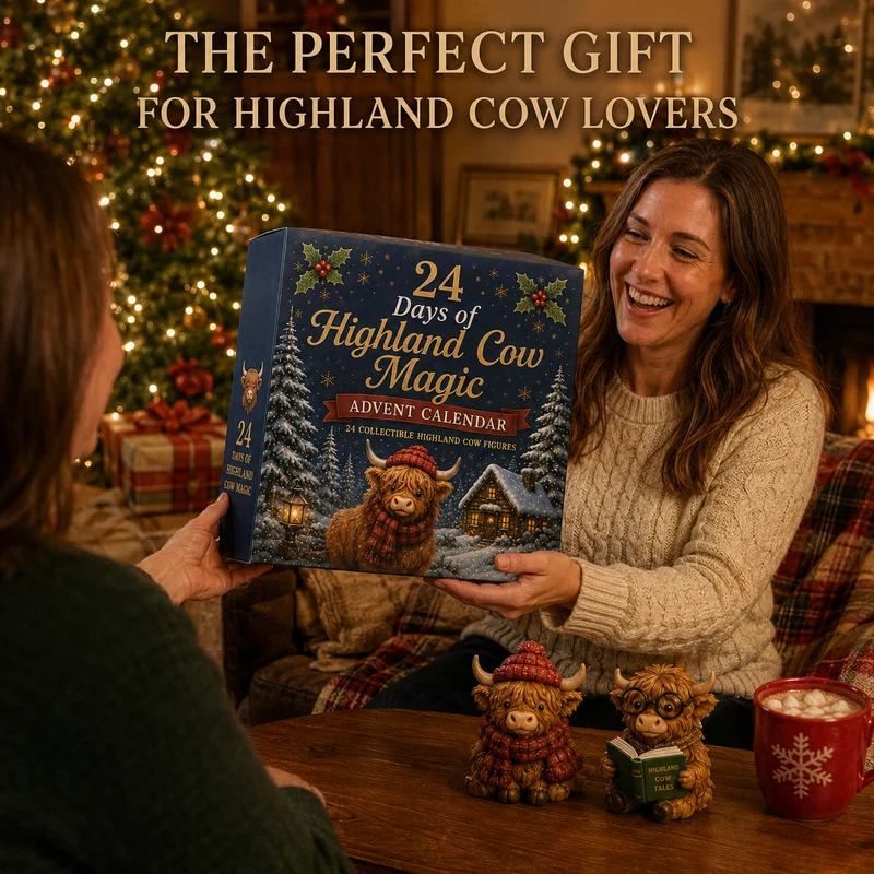 Adventskalender met 24 Hooglandkoeien Figuren Kerst Aftellen Decoratie Verzamelset Festieve Cadeau-idee | Sansoti