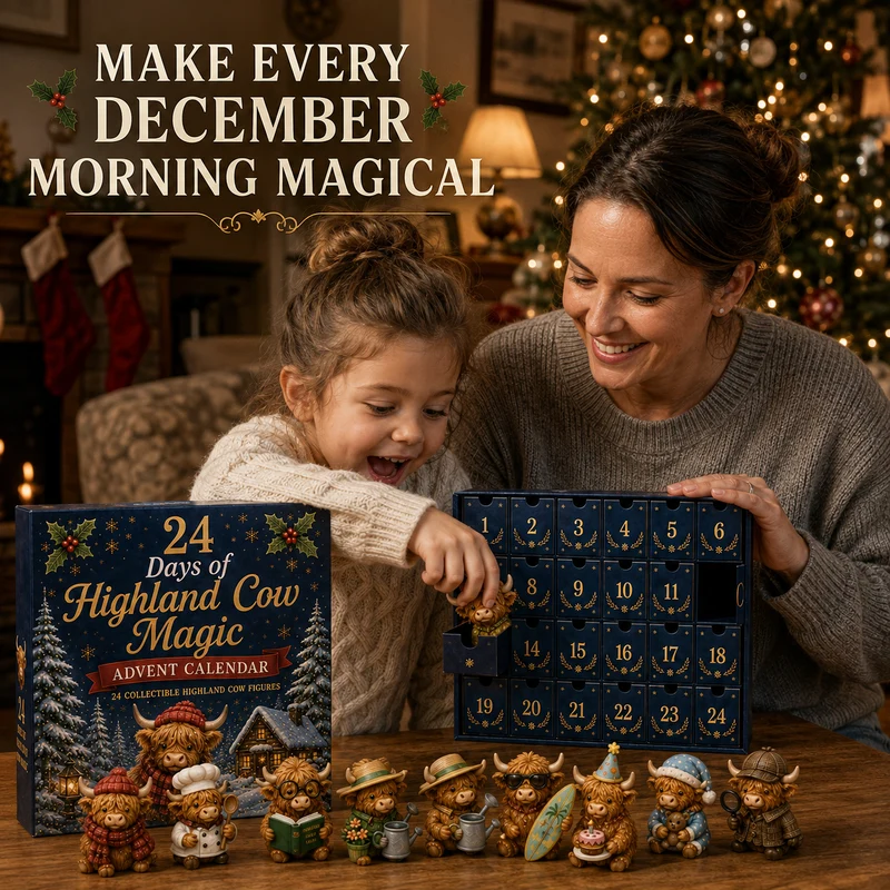 Adventskalender met 24 Hooglandkoeien Figuren Kerst Aftellen Decoratie Verzamelset Festieve Cadeau-idee | Sansoti