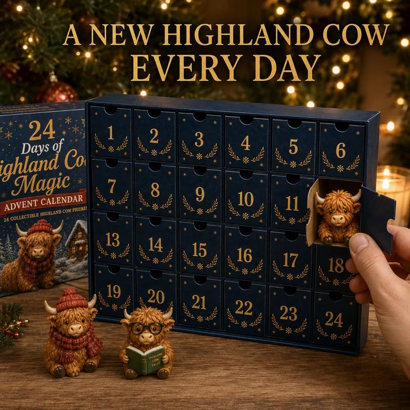 Adventskalender met 24 Hooglandkoeien Figuren Kerst Aftellen Decoratie Verzamelset Festieve Cadeau-idee | Sansoti