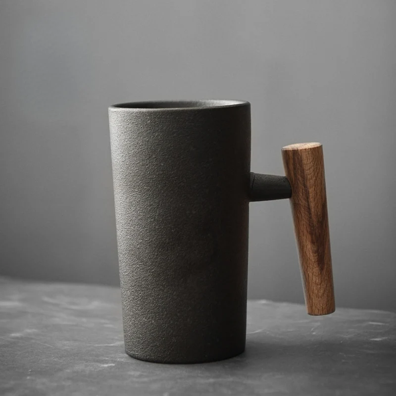 Keramische Mok 220ml Steentextuur Houten Handvat Koffie Thee Warm Drankmoment Ergonomisch Comfort Keuken | Sansoti