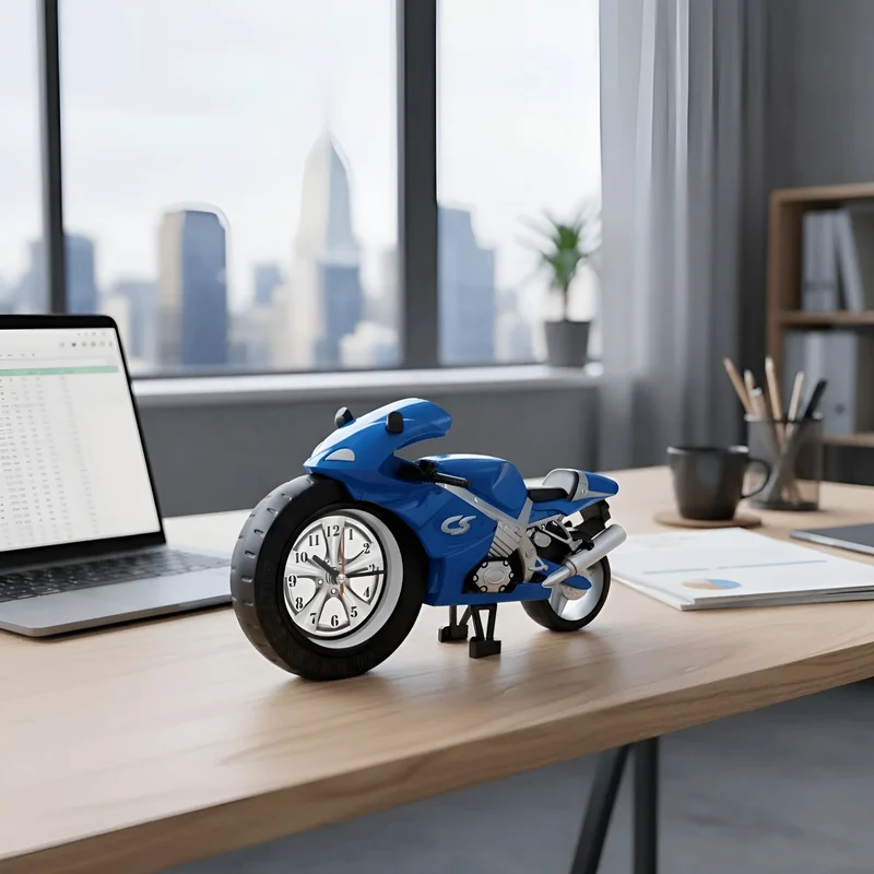 Motorfiets Wekker met Groot Wijzerplaat Kinderklok Sportmotor Design Decoratief Alarm Tijdsmeting Stoer | Sansoti
