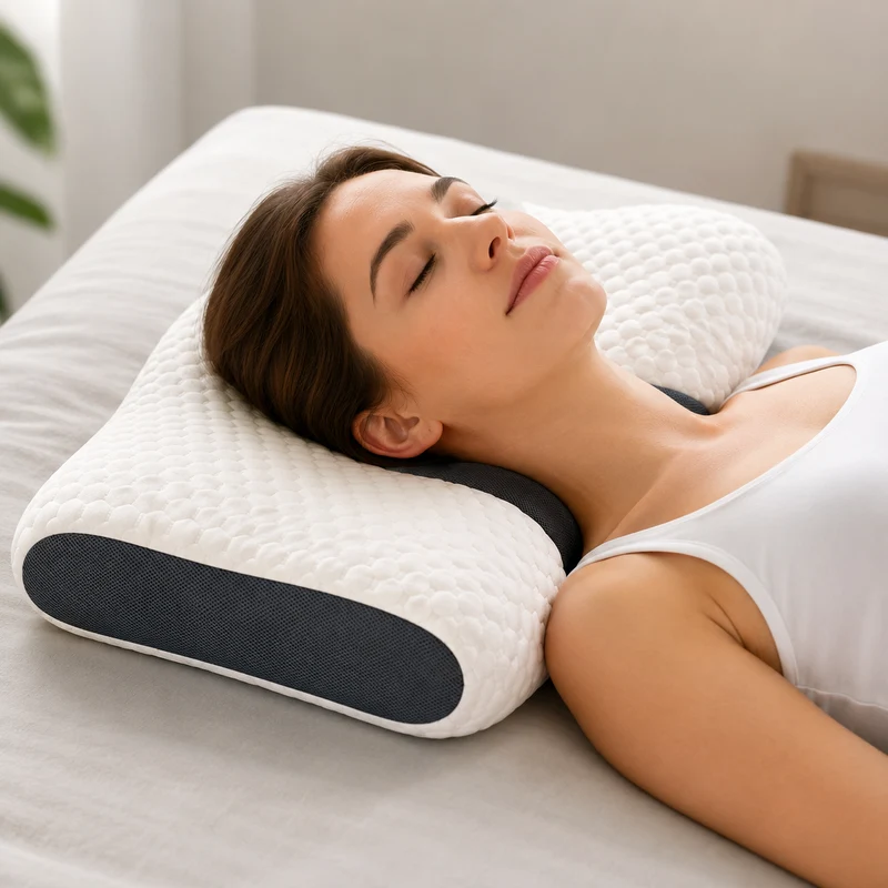 Ergonomisch Nekkussen 40x65cm Wit Grijs Memory Foam Gecontureerd Zijslapers Rugslapers Neksteun Slaapcomfort | Sansoti