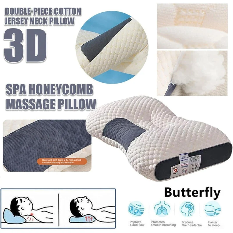 Ergonomisch Nekkussen 40x65cm Wit Grijs Memory Foam Gecontureerd Zijslapers Rugslapers Neksteun Slaapcomfort | Sansoti