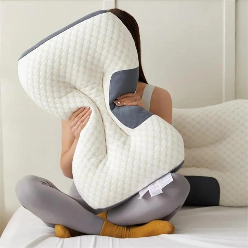 Ergonomisch Nekkussen 40x65cm Wit Grijs Memory Foam Gecontureerd Zijslapers Rugslapers Neksteun Slaapcomfort | Sansoti
