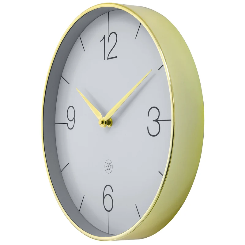 Wall clock 30.5cm-Silent-Gold/Chrome/Grey-Plastic-nXt 'Finesse'