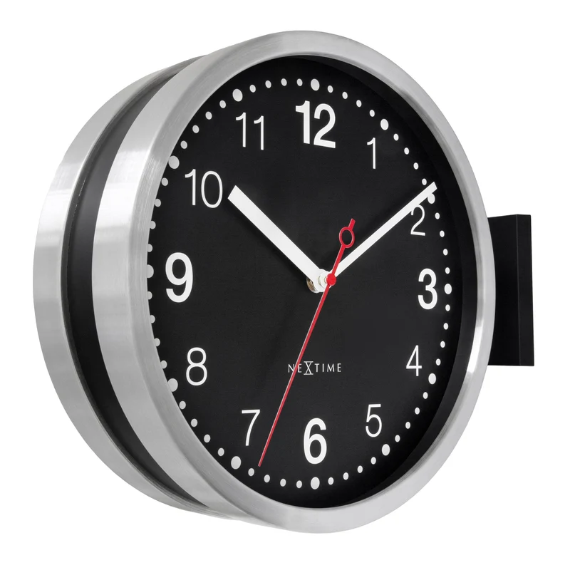 Wall clock 32.3x28x10cm-Silent-White & Black-Aluminium-NeXtime 'Double'