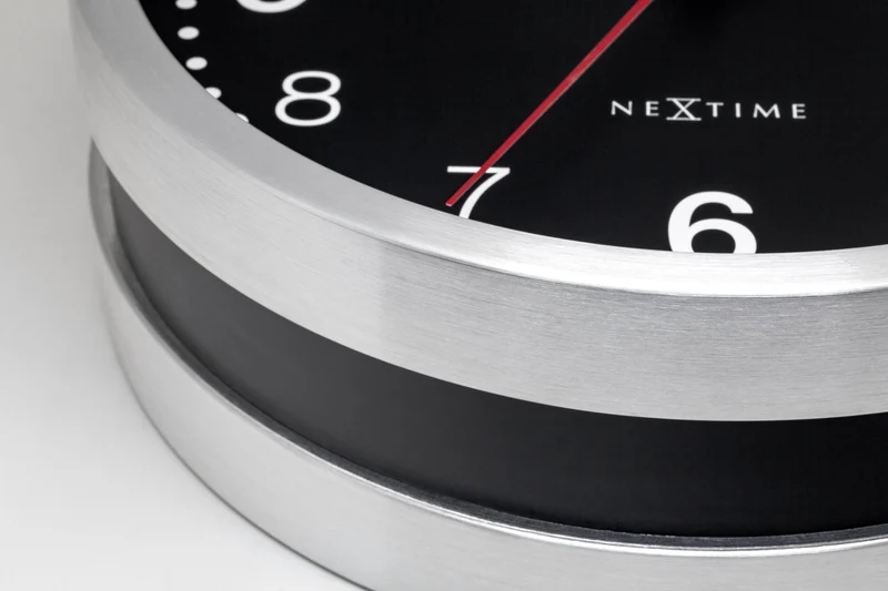 Wall clock 32.3x28x10cm-Silent-White & Black-Aluminium-NeXtime 'Double'