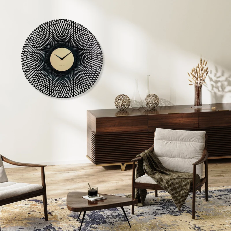 Wall clock 60cm-Silent-Brown/Black-Bamboo-NeXtime 'Vortex'
