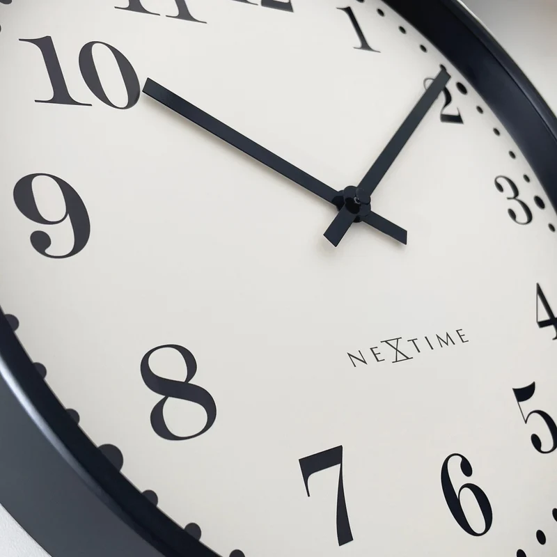 Wall clock 30cm-Silent-Black/White-Plastic-NeXtime 'Dickens'