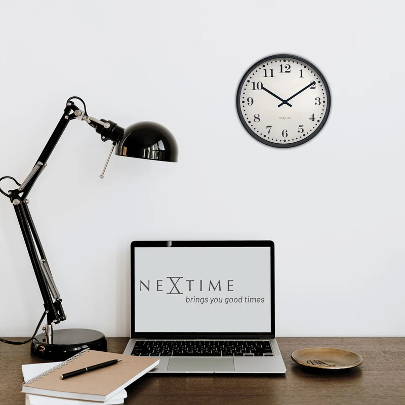 Wall clock 30cm-Silent-Black/White-Plastic-NeXtime 'Dickens'
