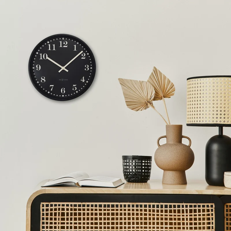 Wall clock 30cm-Silent-Black/White-Plastic-NeXtime 'Dickens'