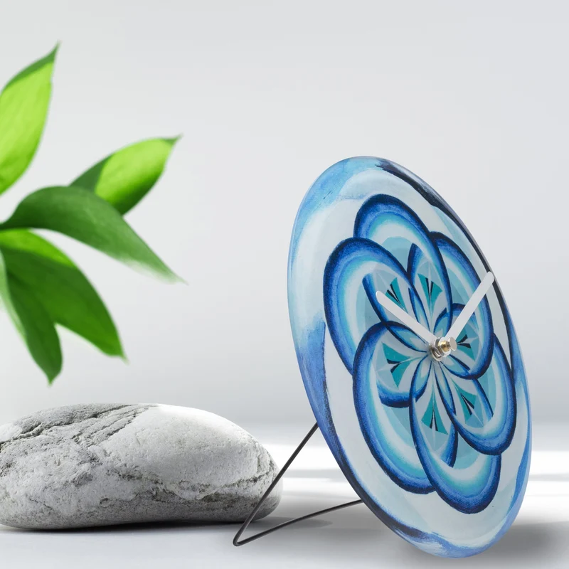 Table/Wall clock 20cm - Silent - Blue - Tempered Glass - "Cosmo Table"