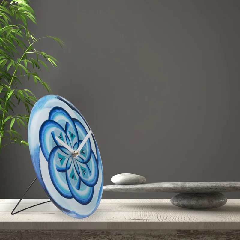 Table/Wall clock 20cm - Silent - Blue - Tempered Glass - "Cosmo Table"