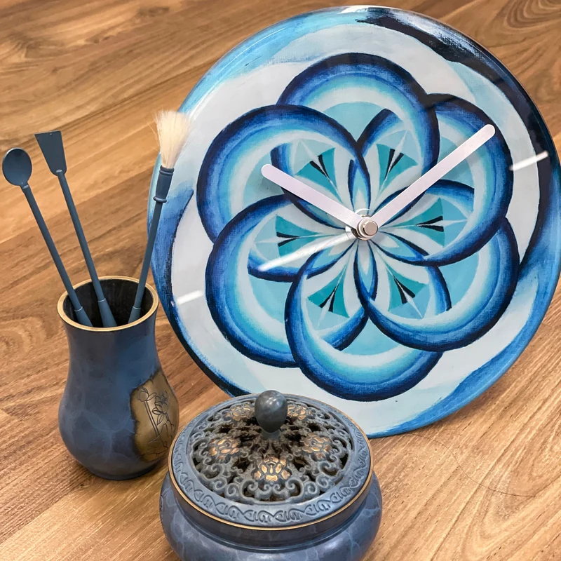 Table/Wall clock 20cm - Silent - Blue - Tempered Glass - "Cosmo Table"