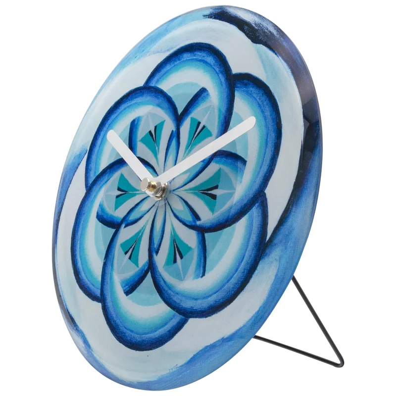 Table/Wall clock 20cm - Silent - Blue - Tempered Glass - "Cosmo Table"