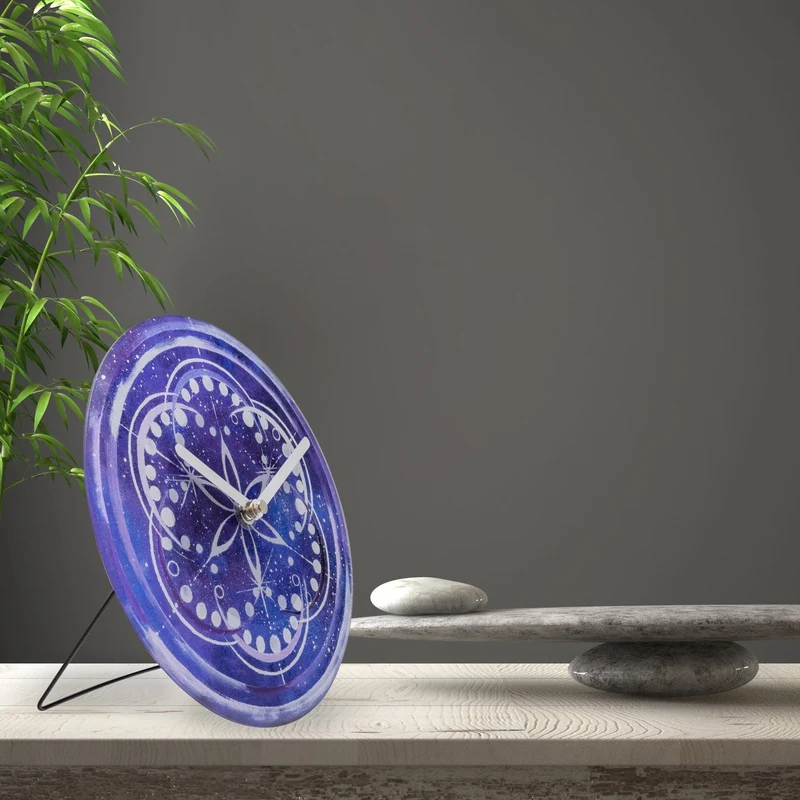 Table/Wall clock 20cm - Silent - Indigo - Tempered Glass - "Cosmo Table"