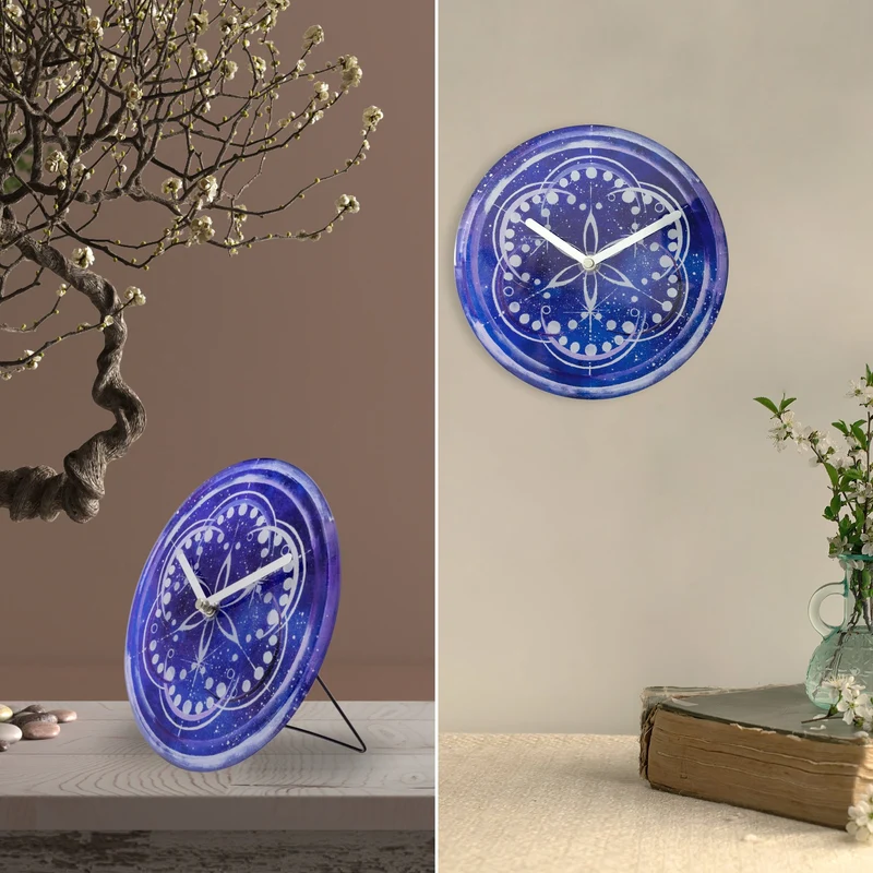 Table/Wall clock 20cm - Silent - Indigo - Tempered Glass - "Cosmo Table"