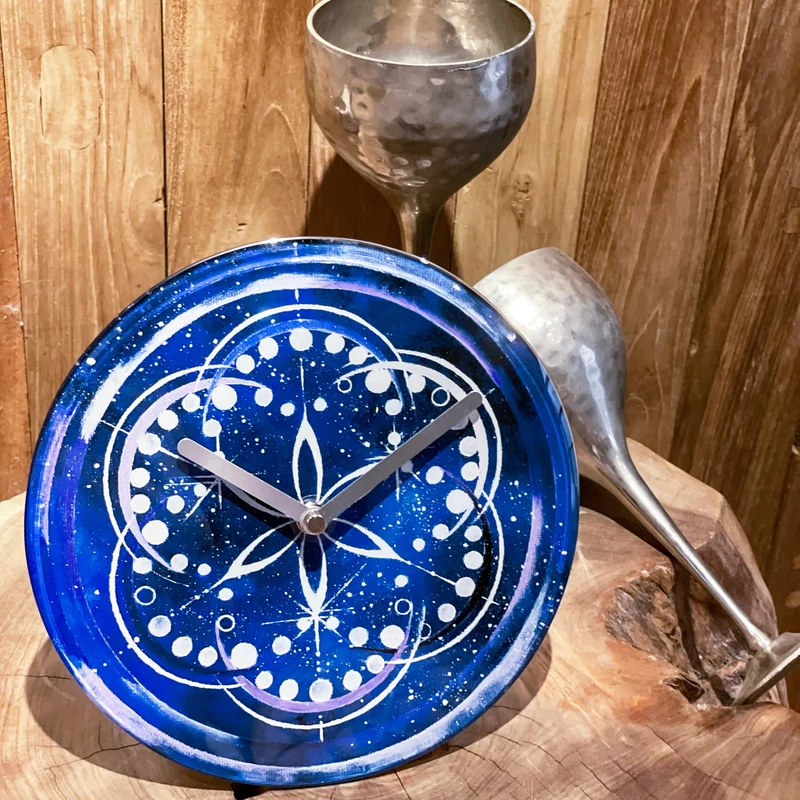 Table/Wall clock 20cm - Silent - Indigo - Tempered Glass - "Cosmo Table"