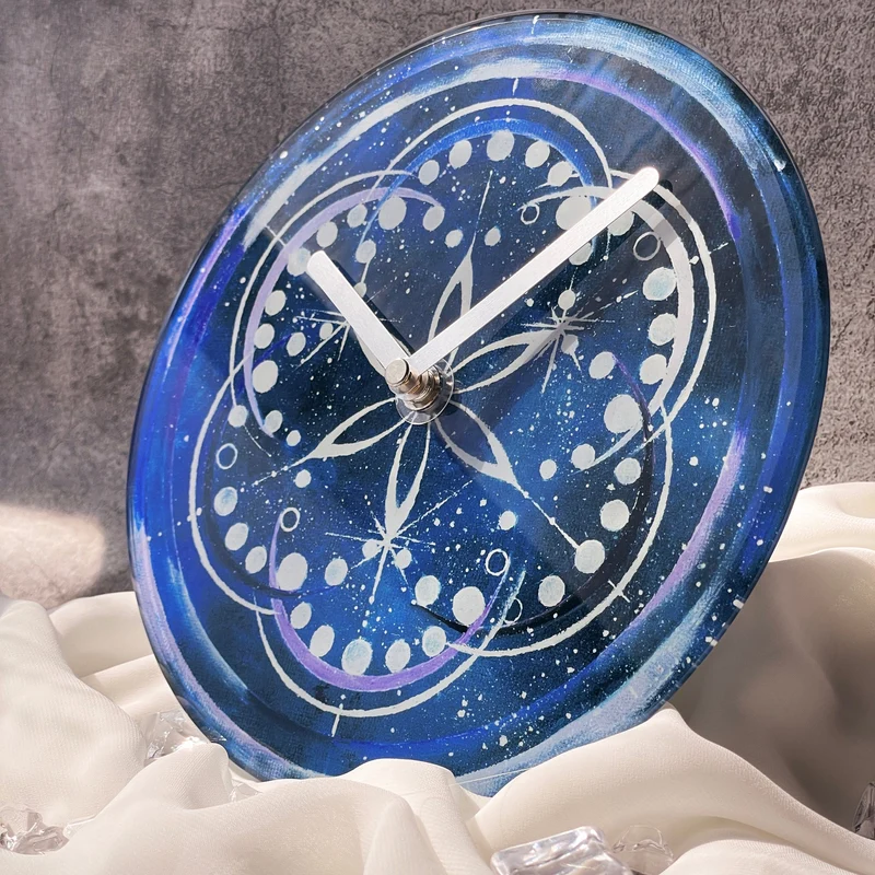 Table/Wall clock 20cm - Silent - Indigo - Tempered Glass - "Cosmo Table"
