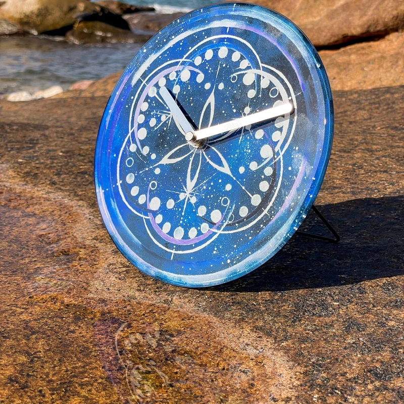 Table/Wall clock 20cm - Silent - Indigo - Tempered Glass - "Cosmo Table"