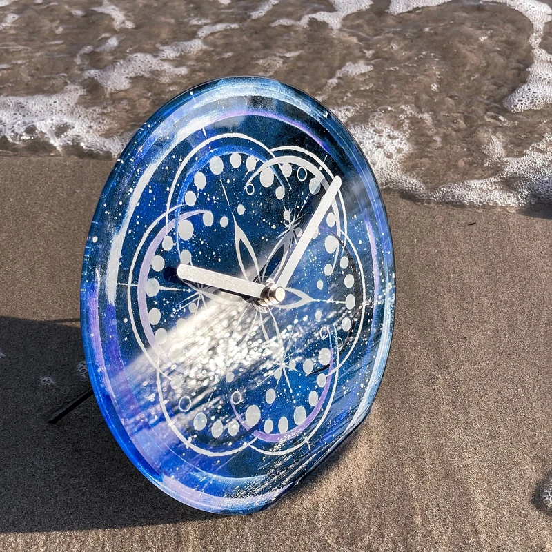 Table/Wall clock 20cm - Silent - Indigo - Tempered Glass - "Cosmo Table"