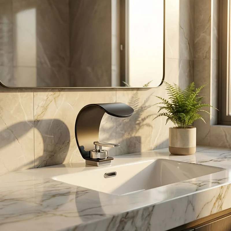 Waterval Wastafelkraan Gebogen Chroom RVS Spiegelfinis Ééngreeps Eengatsmontage Moderne Badkamer Kraan | Sansoti