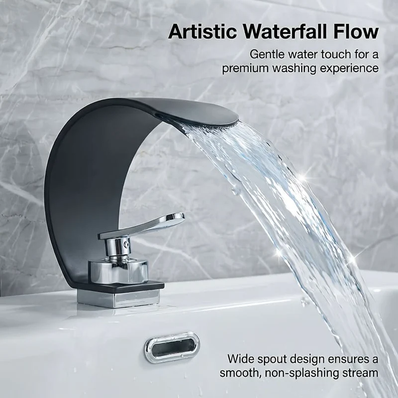 Waterval Wastafelkraan Gebogen Chroom RVS Spiegelfinis Ééngreeps Eengatsmontage Moderne Badkamer Kraan | Sansoti