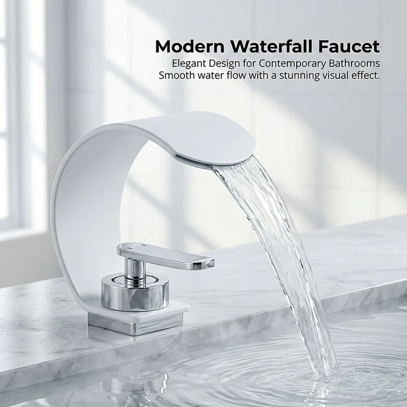 Waterval Wastafelkraan Gebogen Chroom RVS Spiegelfinis Ééngreeps Eengatsmontage Moderne Badkamer Kraan | Sansoti