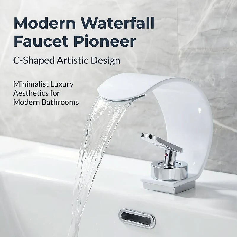 Waterval Wastafelkraan Gebogen Chroom RVS Spiegelfinis Ééngreeps Eengatsmontage Moderne Badkamer Kraan | Sansoti
