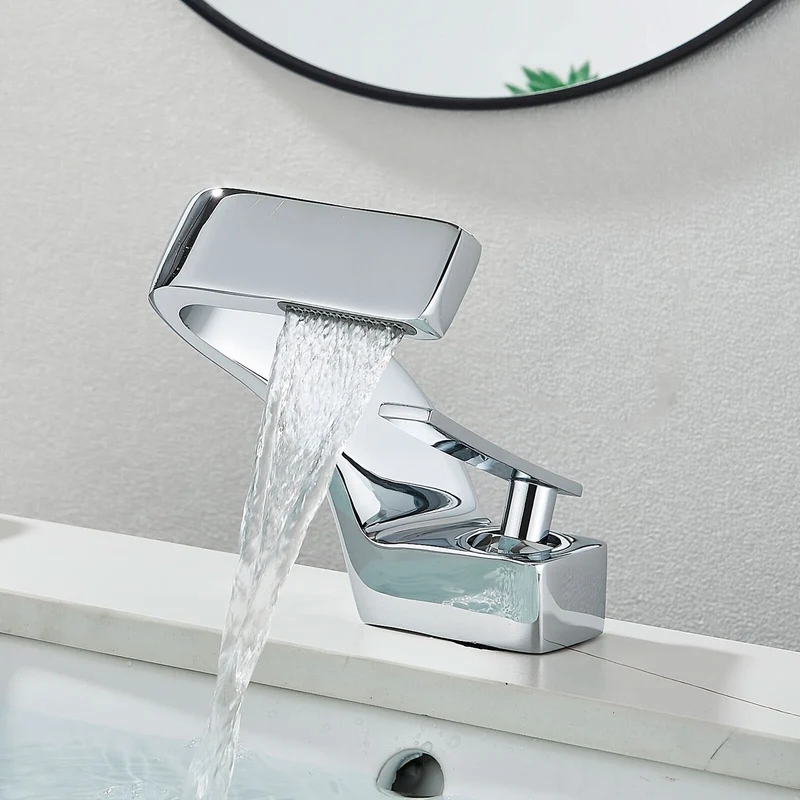 Waterval Badkamerkraan RVS304 Eengreeps Chroom Goud Zwart Wastafelkraan Modern Design Wasbak Mengkraan | Sansoti