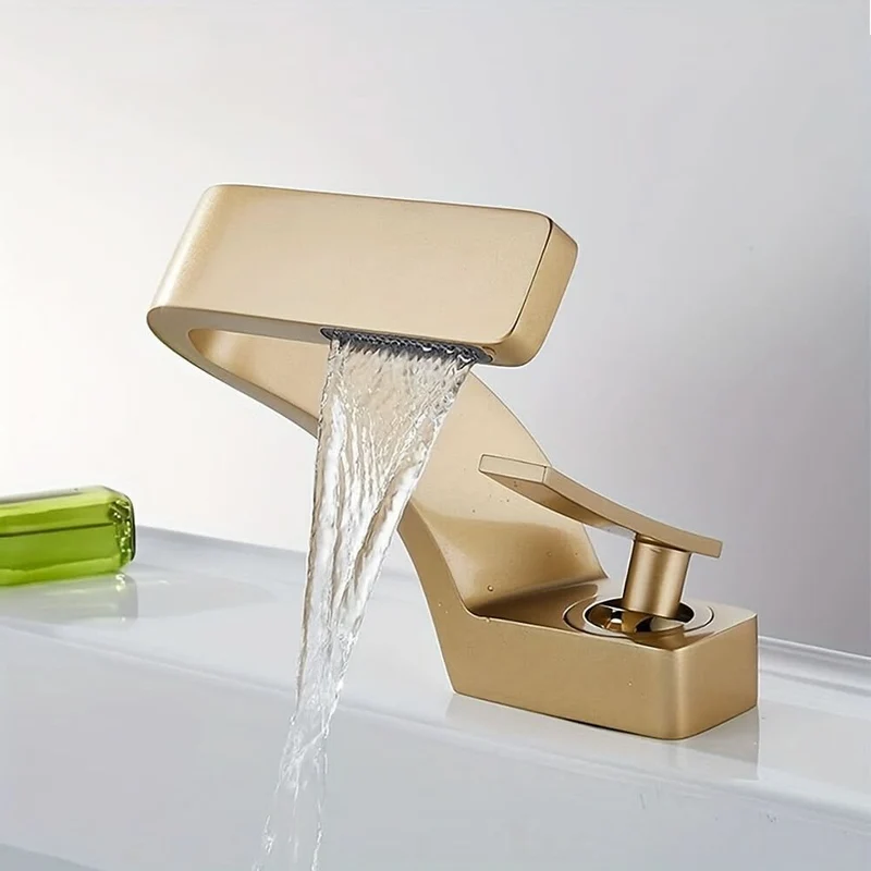 Waterval Badkamerkraan RVS304 Eengreeps Chroom Goud Zwart Wastafelkraan Modern Design Wasbak Mengkraan | Sansoti