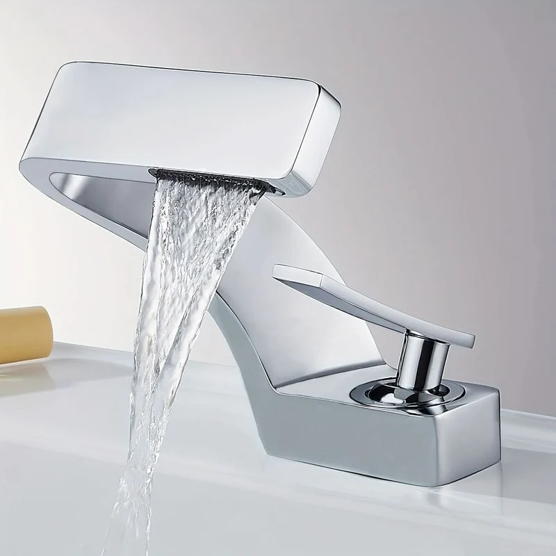 Waterval Badkamerkraan RVS304 Eengreeps Chroom Goud Zwart Wastafelkraan Modern Design Wasbak Mengkraan | Sansoti