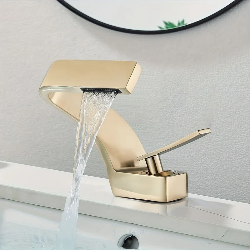 Waterval Badkamerkraan RVS304 Eengreeps Chroom Goud Zwart Wastafelkraan Modern Design Wasbak Mengkraan | Sansoti