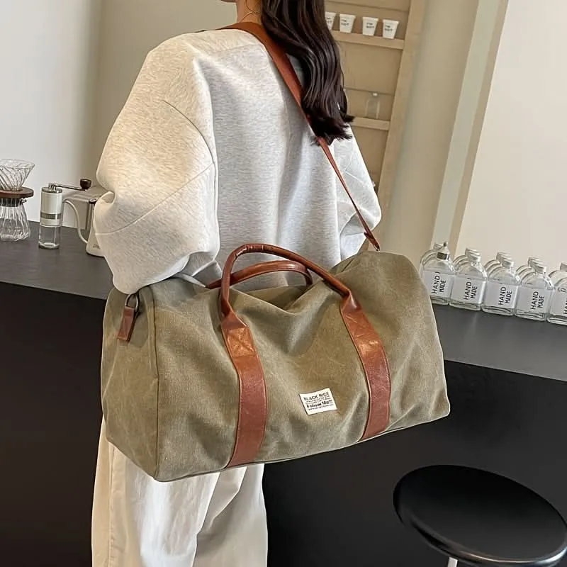 Vintage Weekendtas Canvas met Ruime Vakken voor Reizen Gym Sport Casual Retro Stijl Duffeltas Schoudertas | Sansoti