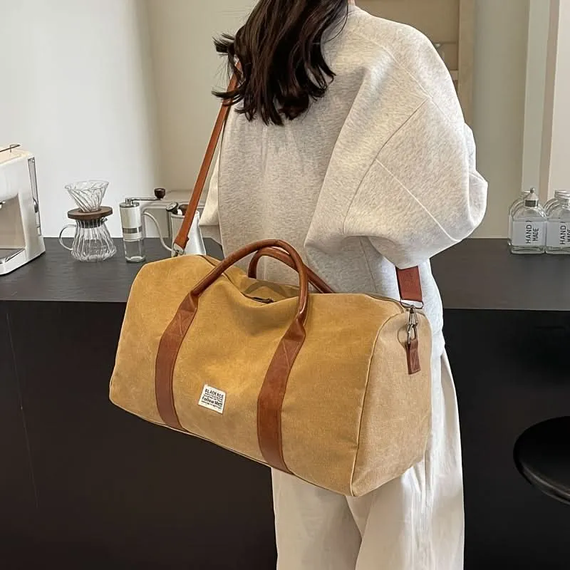 Vintage Weekendtas Canvas met Ruime Vakken voor Reizen Gym Sport Casual Retro Stijl Duffeltas Schoudertas | Sansoti