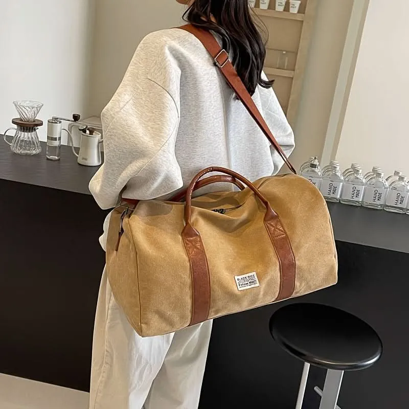 Vintage Weekendtas Canvas met Ruime Vakken voor Reizen Gym Sport Casual Retro Stijl Duffeltas Schoudertas | Sansoti