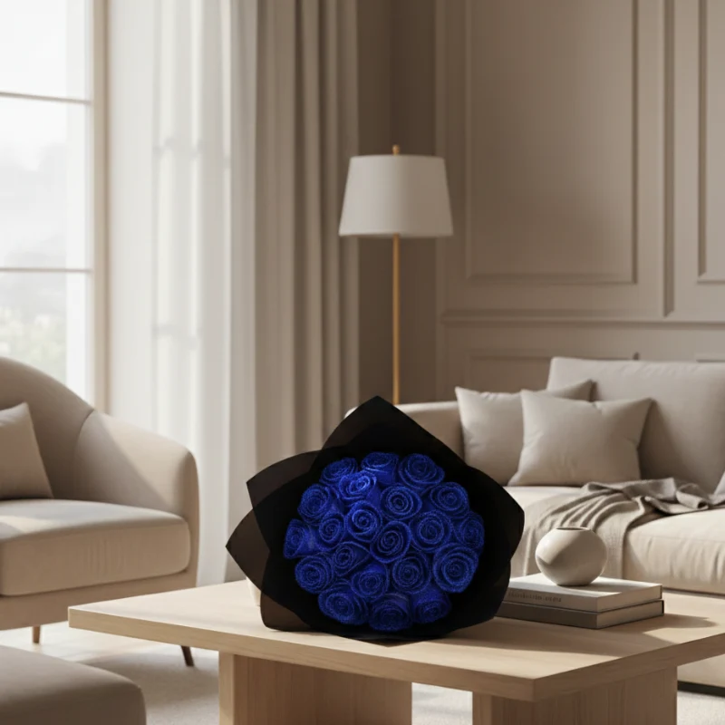 Geconserveerde Roos in Acryl Stolp 25cm Eeuwige Bloem Romantische Woondecoratie Cadeau Rood Blauw Design | Sansoti