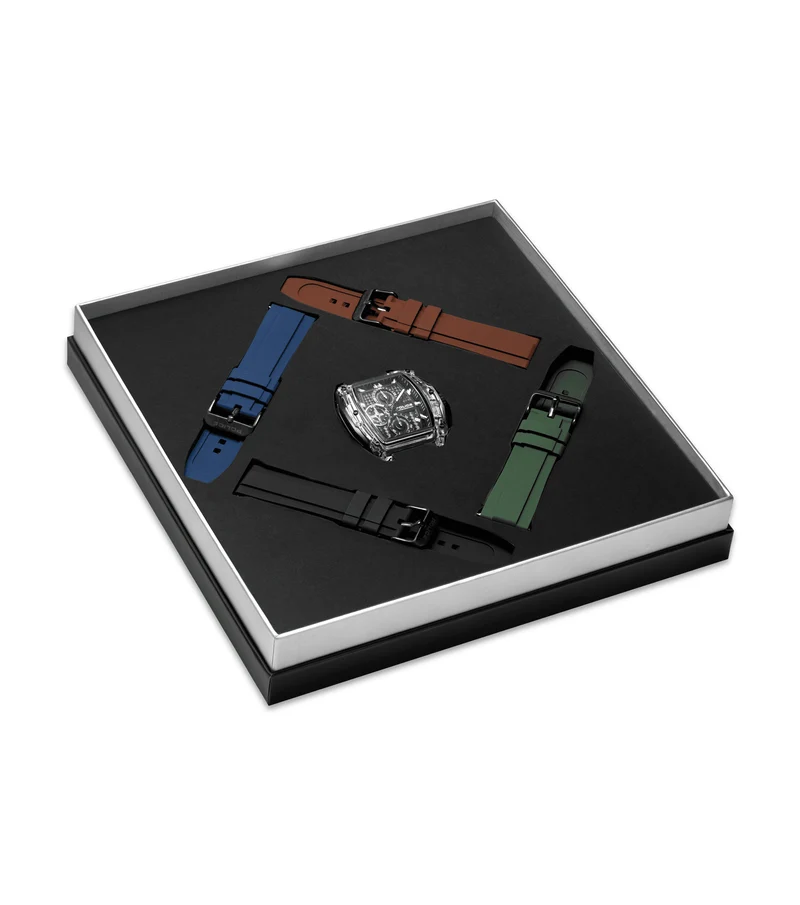Police Clout Tank PEWGO00778X3 Herrenuhr Schwarz • Chronograph Set • 4 Wechselarmbänder