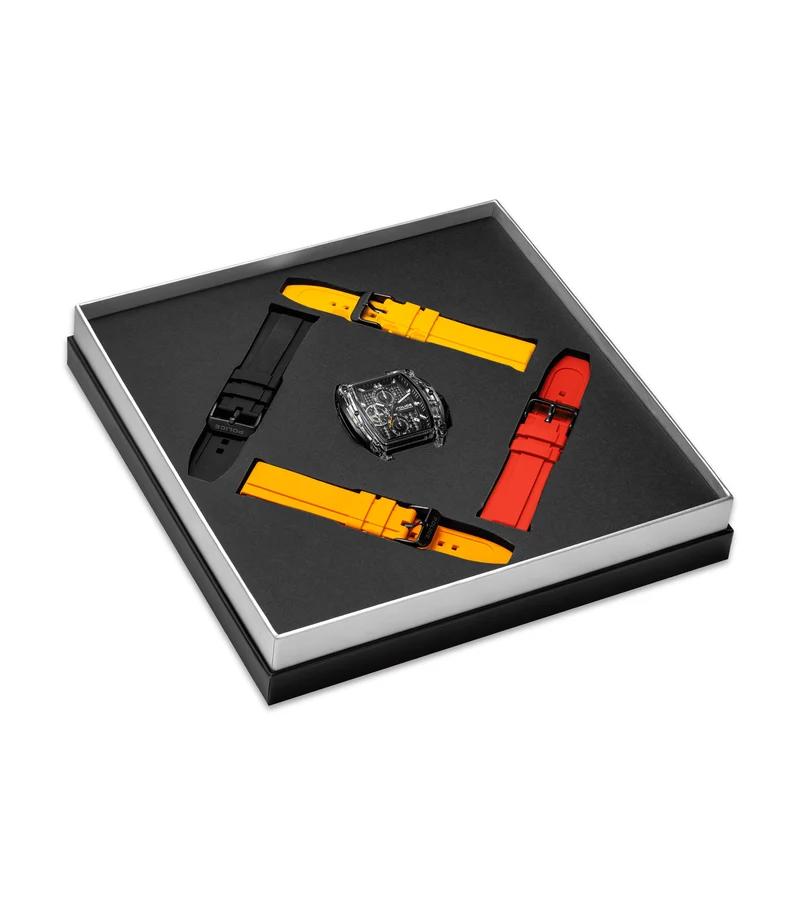 Police Clout Tank PEWGO00778X2 Herrenuhr Schwarz • Quarz-Chronograph • Set mit 4 Armbändern