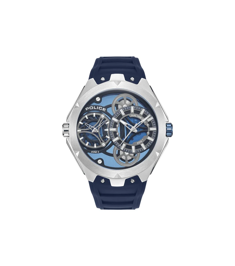 Police Scepter PEWGM0081703 Herrenuhr Blau • Doppelwerk-Anzeige • Marineblaues Silikonarmband
