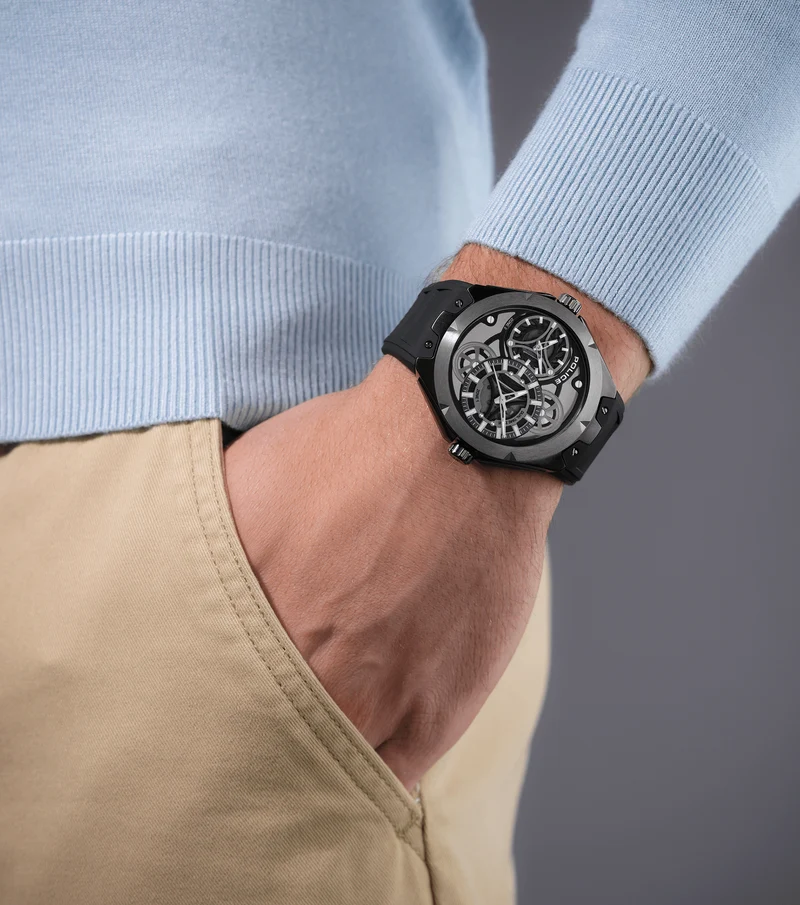 Police Scepter PEWGM0081701 Herrenuhr Schwarz • Doppelwerk-Anzeige • Silikonarmband