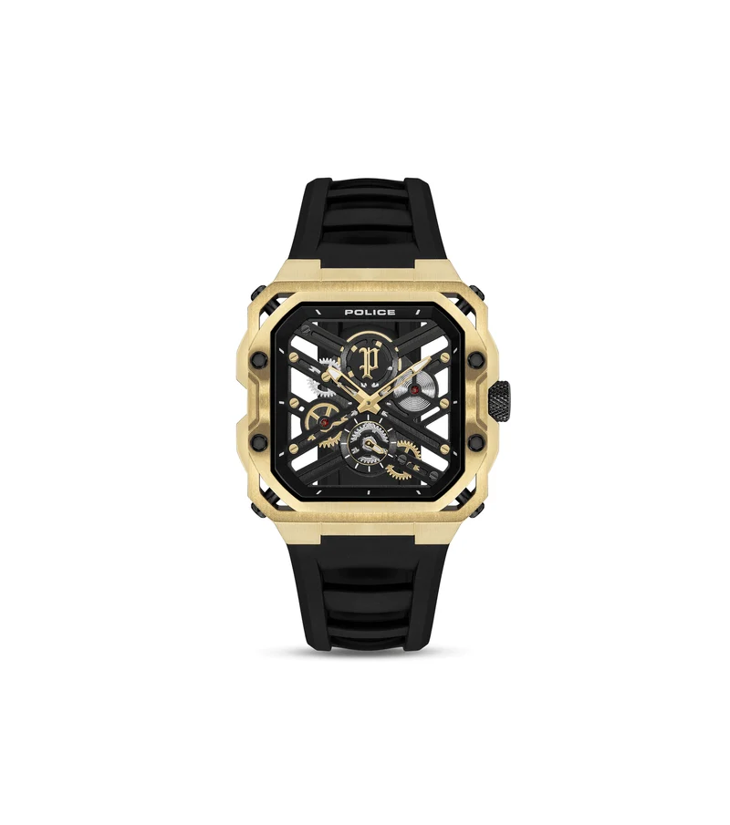 Police Disruptor I PEWGM0072003 Herrenuhr Gold • Ionenplattiertes Goldgehäuse • Schwarzes Silikonarmband