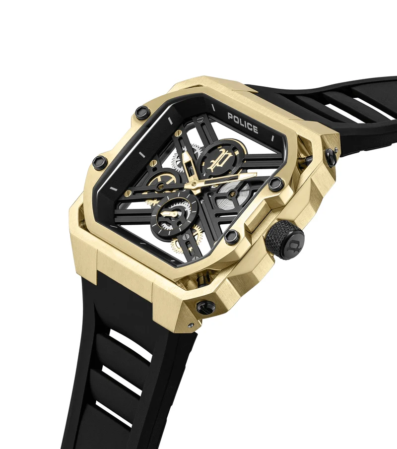 Police Disruptor I PEWGM0072003 Herrenuhr Gold • Ionenplattiertes Goldgehäuse • Schwarzes Silikonarmband
