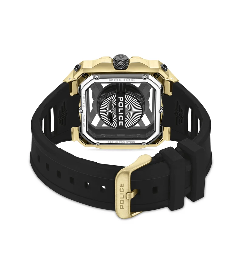 Police Disruptor I PEWGM0072003 Herrenuhr Gold • Ionenplattiertes Goldgehäuse • Schwarzes Silikonarmband