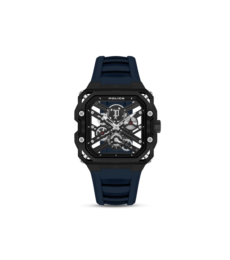 Police Disruptor PEWGM0072001 Herrenuhr Schwarz • Ionenplattiertes Gehäuse • Marineblaues Silikonarmband