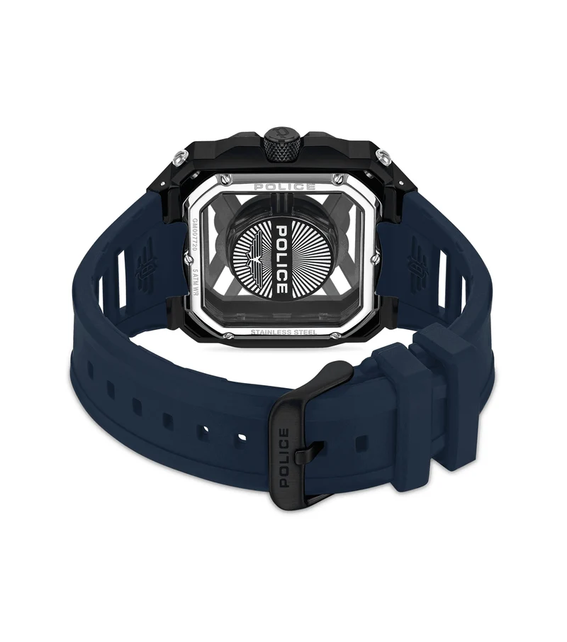 Police Disruptor PEWGM0072001 Herrenuhr Schwarz • Ionenplattiertes Gehäuse • Marineblaues Silikonarmband