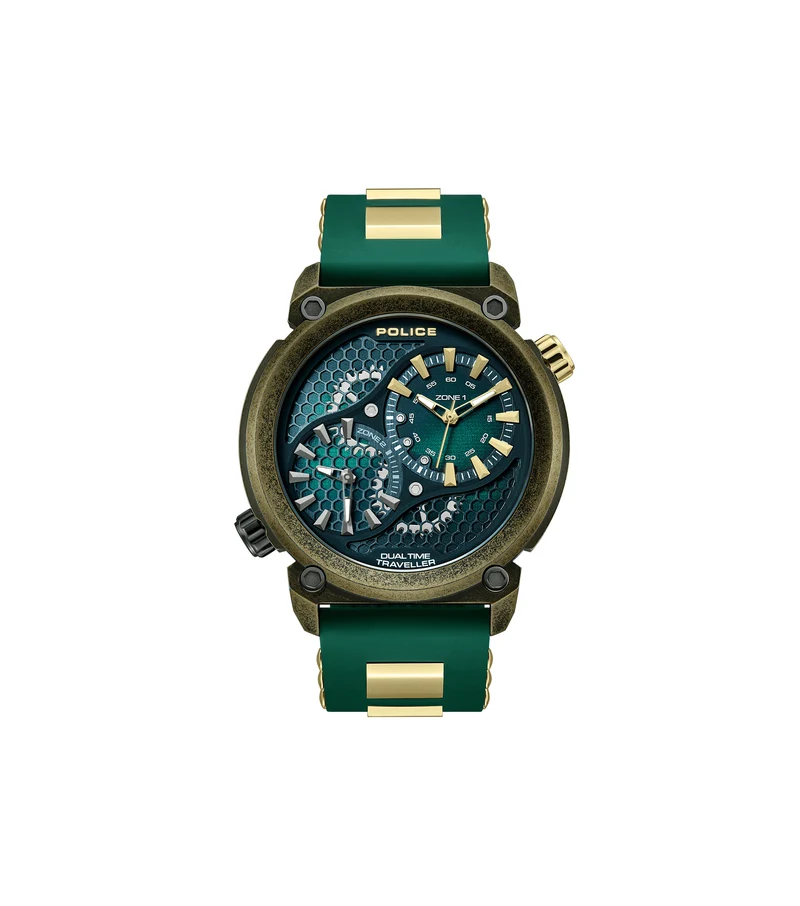 Police Boa PEWGM0071801 Herrenuhr Gold • Silikonarmband Grün • 48mm Gehäuse